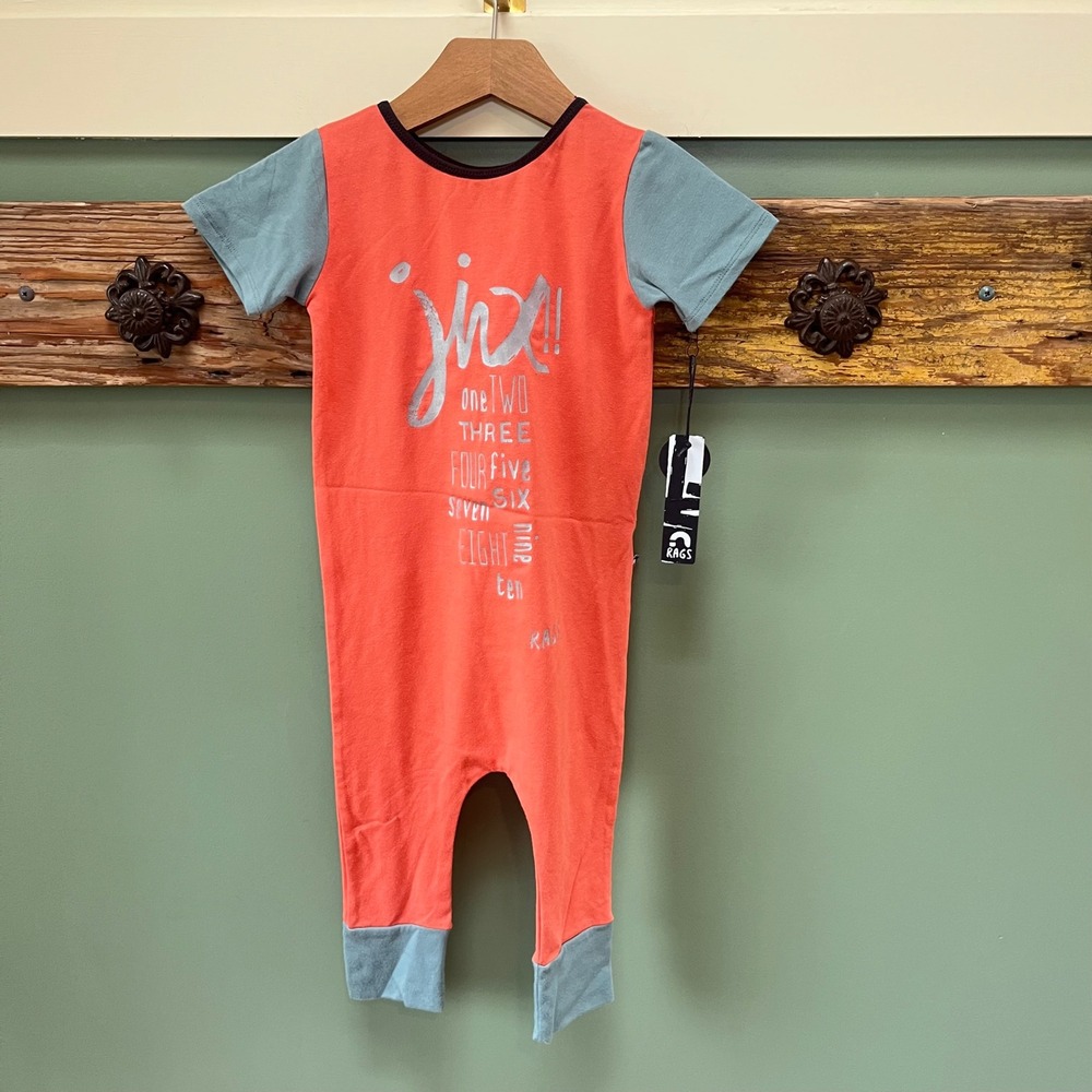RAGS Kids 2T Romper Coral Orange Blue Six Graphic Short Sleeve Jumpsuit NWT